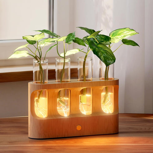 4 Lightalent Rechargeable Plant Propagation Station with Stepless LED Light, Wooden Stand & Propagation Test Tubes