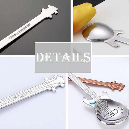 Guitar Spoons Coffee Teaspoon Set, ESRISE Stainless Steel Dessert Spoon with Guitar Opener for Christmas