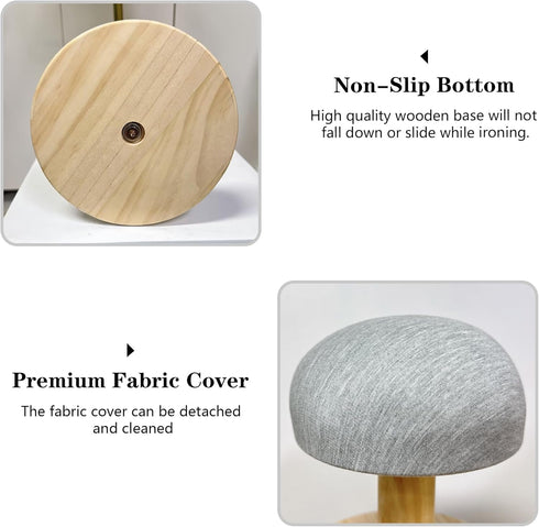 Mini Wooden Ironing Board, Portable Tabletop Ironing Pad with Wooden Round Base for Household, Sewing Craft, Dorm,
