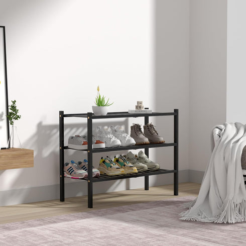 ROMGUAR CRAFT 3 Closet 27"x11"x20" Tier Bamboo Shoe Rack for Free Standing Wood Shoe Shelf Storage Organizer