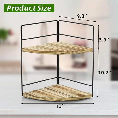 2-Tier Counter Counter, ZGO Bathroom Organizer, Corner and Makeup Organizer for Vanity and Kitchen Wood