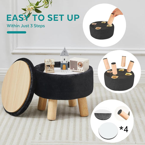 Small Foot Stool Ottoman with Storage, Soft Faux Fur Ottoman Foot Rest for Couch, Round Footstool with Storage, Small
