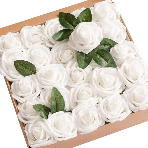 Ling's Moment Artificial Rose Flowers, 25pcs Foam Roses with Stem for DIY Wedding Bouquets and Home Decorations