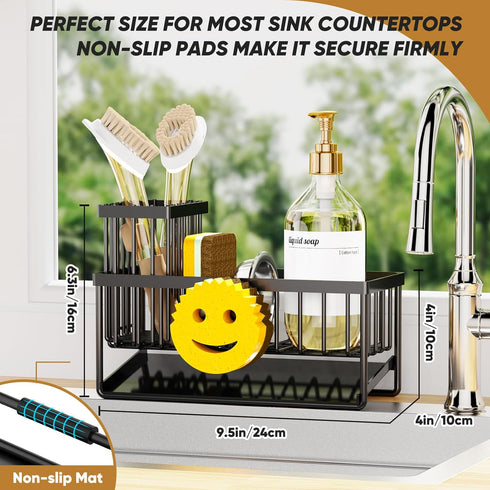 Taugast Sponge Holder for Kitchen Sink,Smiley Face Sink Caddy with Removable Brush Holder,Self-Draining Sponge Caddy