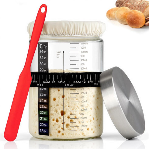 PITCH + PULSE Sourdough Starter Jar Kit, 40Oz Sourdough Bread Baking Container with Date Marked