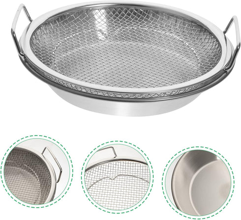 Mesh Drain Pan Set - Barbeque Grill Plate and Vegetable Drainer for Smokeless Roasting and Steaming