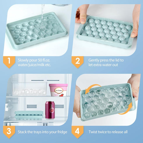 Round Ice Cube Tray with Lid & Bin, Ice Ball Maker Mold for Freezer, Makes 66PCS Sphere Ice Cubes