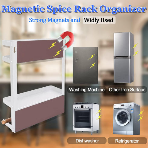 Magnetic Spice Rack for Refrigerator, White Magnetic Paper Towel Holder, Kitchen Organization and Storage