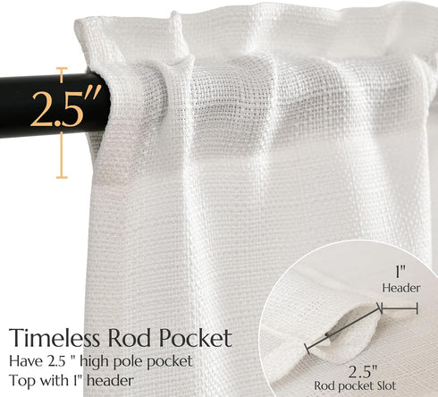 jinchan Kitchen Curtains, 24 Inch Linen Textured Cafe Tier Curtains for Small Windows, 2 Panels, White