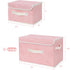 ANMINY Fabric Storage Bin with Lid, Rose Print Basket with PU Leather Handles, Pink, Large