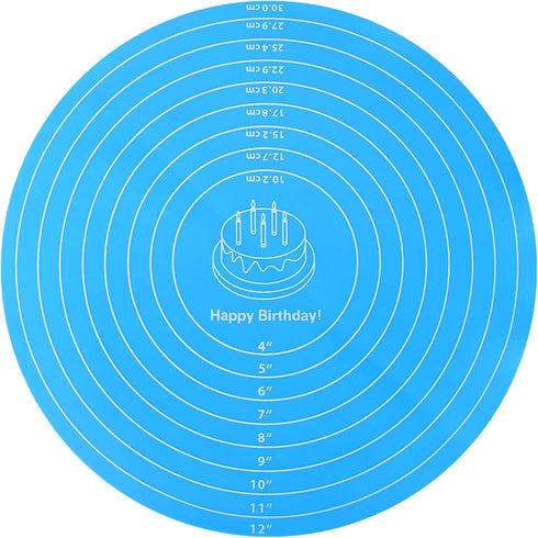 Silicone Baking Mat: Round Cake Mat with Measurements for Pastry Baking Sheet, Non-Stick and Heat Resistant, Blue