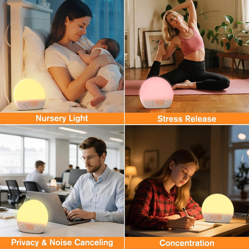 Dimmable 30 KEPLUG Wake Up Light Sunrise Alarm Clock,Digital Alarm Clocks Bedside Night Light,White Noise Sound Machine
