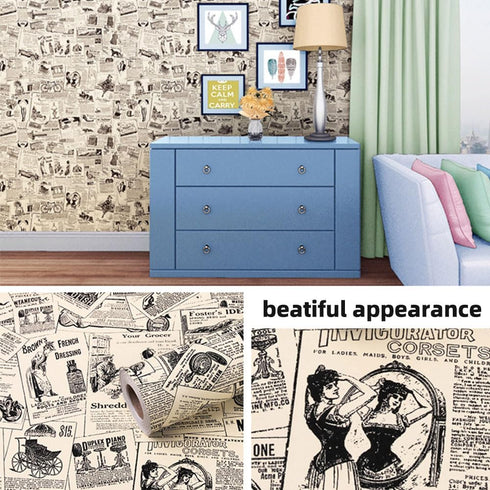 17.8 x 78 Inches Self-Adhesive Liner Paper, Removable Shelf Liner for Kitchen Home Decor, Newspaper