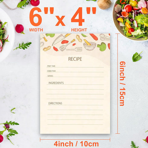 Toplive 50 Pack Recipe Cards: 4x6 Double Sided Kitchen Cards, Thick Cardstock for Bridal Showers and Housewarming Gifts