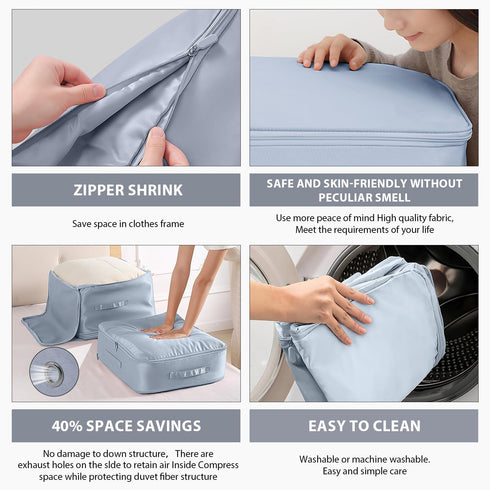 Ultra Space Saving Self Compression Organizer Bags for Moving, Heavy Duty Storage Tote for Comforters, Blue