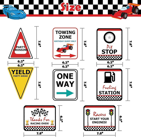 WERNNSAI Racing Car Party Decorations - 10PCS Funny Car Birthday Decoration Signs for Boys, Racing Car Theme Party