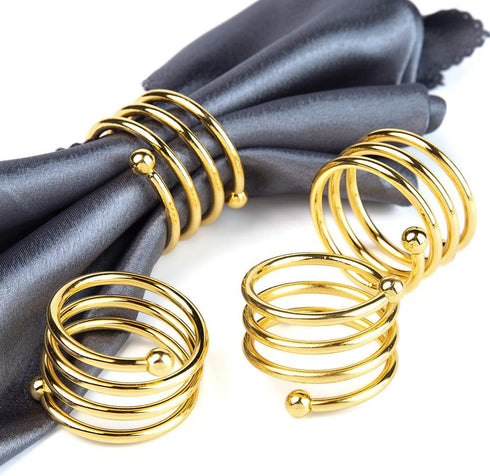 6Pcs Round Gold Napkin Rings Set of 6 Napkin Holders for Thanksgiving, Wedding, Fall Party, Valentines Day, Easter
