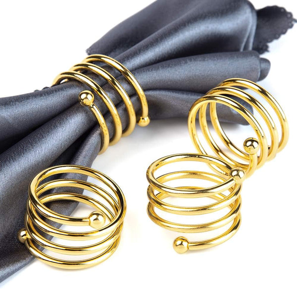 6Pcs Round Gold Napkin Rings Set of 6 Napkin Holders for Thanksgiving, Wedding, Fall Party, Valentines Day, Easter