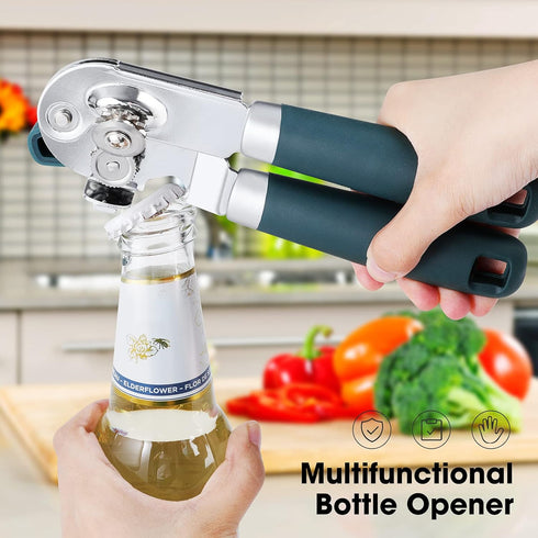 Green Manual Can Opener with Magnet and Sharp Blade, Handheld Openers with Effort-Saving Knob and Multifunctional