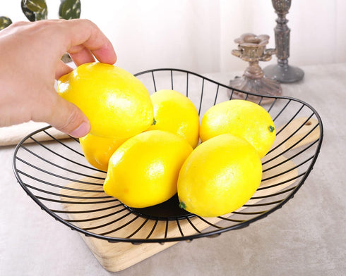 Short Curved-Edge Modern Serving Bowls - Black Metal Iron Wire Dish for Fruits and Vegetables