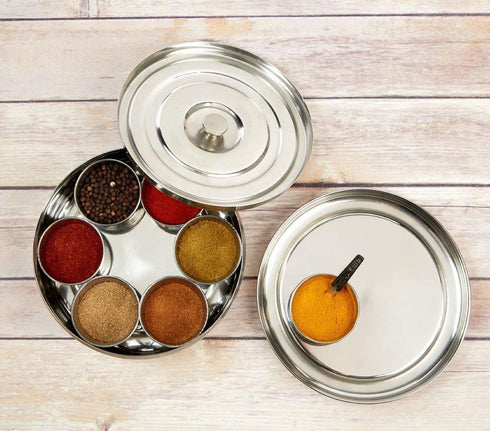 Chanaksha Trading 7 2 Spice Container Stainless Steel Round Spices Box Kitchen Masala Dabba - Spice Container - Masala