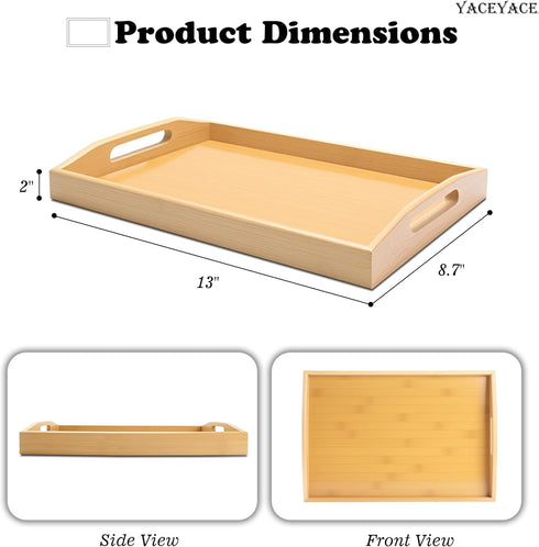 YACEYACE 13.7"x8.6"x2" Serving Tray for Ottoman, Small Bamboo Serving Tray with Handles, Trays for Ottoman, Coffe