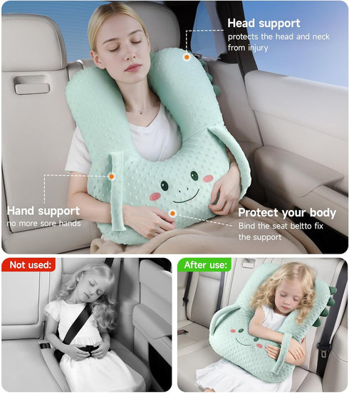 BEBAS U-Shaped Kids Travel Pillow for Car - Comfortable Neck and Head Support Pillow for Sleeping on Long Trips, Cute