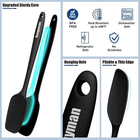 Silicone Spatula Set of 5, Heat Resistant Kitchen Spatulas for Baking, Cooking, Mixing, BPA Free, Black