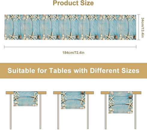 Summer Beach Table Runner Dresser Scarves Beach Theme Cotton Linen Seashells Starfish Blue Rustic Wood Table Setting Decor for Wedding Party Holiday Dinner Home 13x72 inch