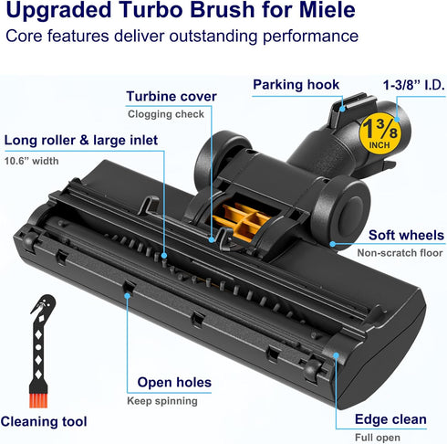 Portek Turbo Brush Compatible with Miele Vacuum Cleaners, Air-Driven Turbine Floor Head Attachment, for Carpets Area