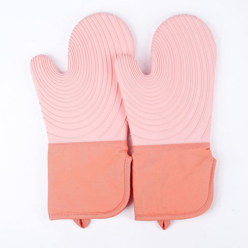 Silicone Oven Mitts with Extra Long Cuff - Heat Resistant Flexible Oven Mitt for Kitchen Baking Cooking, Machine