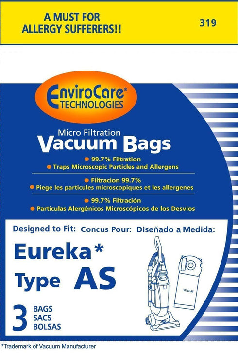 EnviroCare 3 Pack Replacement Micro Filtration Vacuum Bags for Eureka AS Uprights