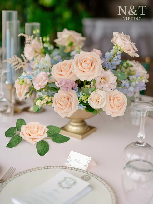 N&T NIETING Artificial Flowers, 25Pcs Fake Roses for DIY Wedding Bouquets, Home Decorations, Blush