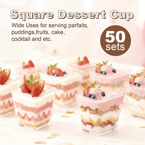 GGYKJSK 50-Pack 5oz Dessert Cups with Lids, Plastic Parfait/Pudding Cups, Small Plastic Containers with Spoons