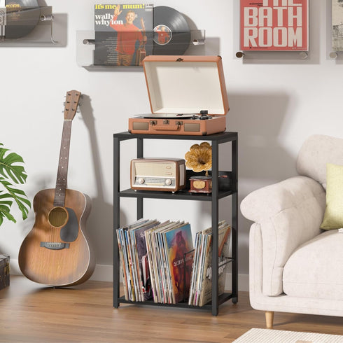 3-Tier 120 Albums, LELELINKY Record Player Stand, End Side Table with Vinyl Record Storage, Vinyl Record Holder Up