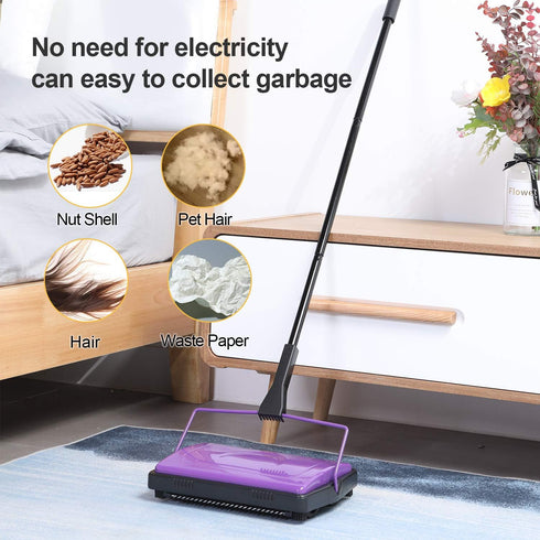 Yocada Carpet Sweeper Cleaner for Home Office, Purple Cleaner for Low Carpets, Rugs, Pet Hair, Dust, and Scraps