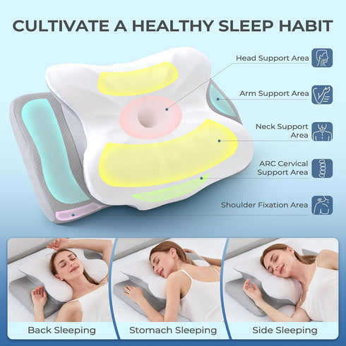 BDEUS Cervical Pillow for Side Sleepers, Neck Pillow for Sleeping, Memory Foam Ergonomic Pillow for Neck Pain Relief