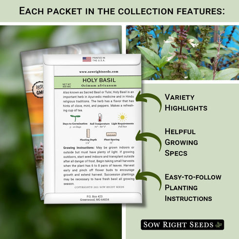 Sow Right Seeds - Extra Large Medicinal Herb Seed Collection for Planting - Lemon Balm, Lavender, Yarrow, Echinacea