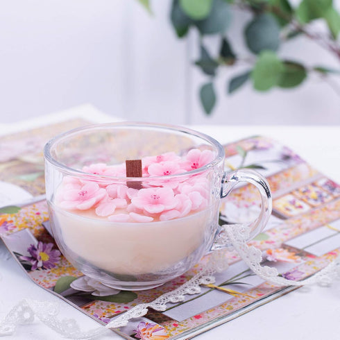 Romantic Sakura Cup Scented Soy Candle, Birthday Gift Wedding Favor