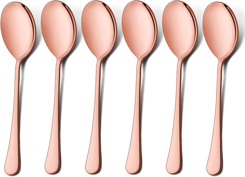 LIANYU Copper Serving Spoons Set of 6, 9.8 Inch Stainless Steel Large Dinner Buffet Spoons, Dishwasher Safe