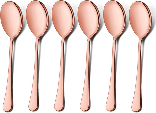 LIANYU Copper Serving Spoons Set of 6, 9.8 Inch Stainless Steel Large Dinner Buffet Spoons, Dishwasher Safe