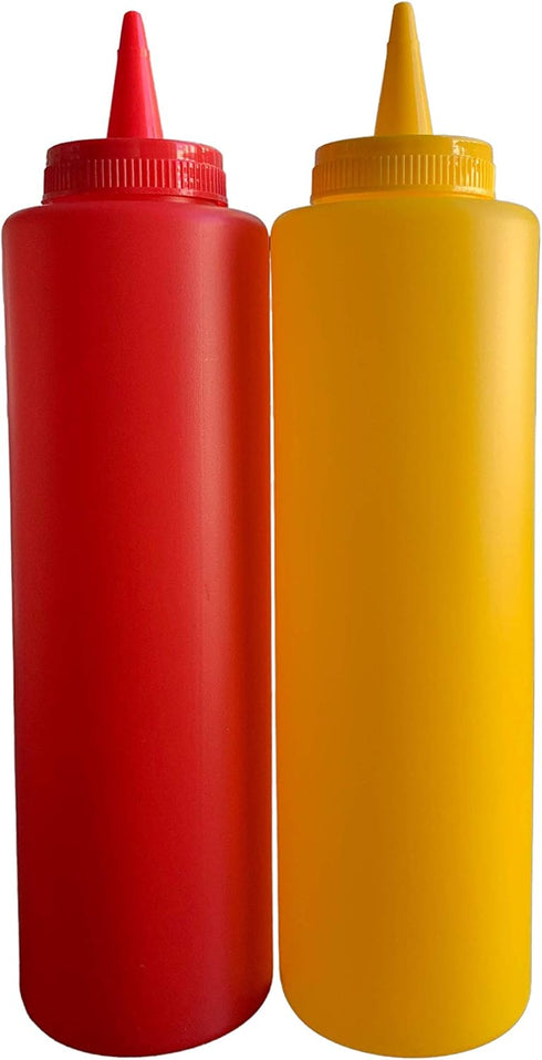 bark and lindy Ketchup and Mustard Squeeze Bottle Dispenser Set 12-Ounce Each For BBQ, Picnics