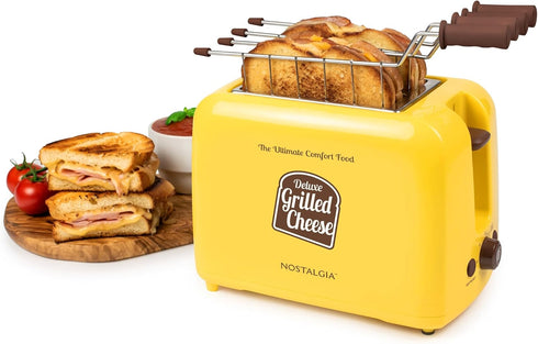 Nostalgia Deluxe Grilled Cheese Sandwich Toaster with Easy-Clean Toasting Baskets, Adjustable Toasting Dial, Yellow