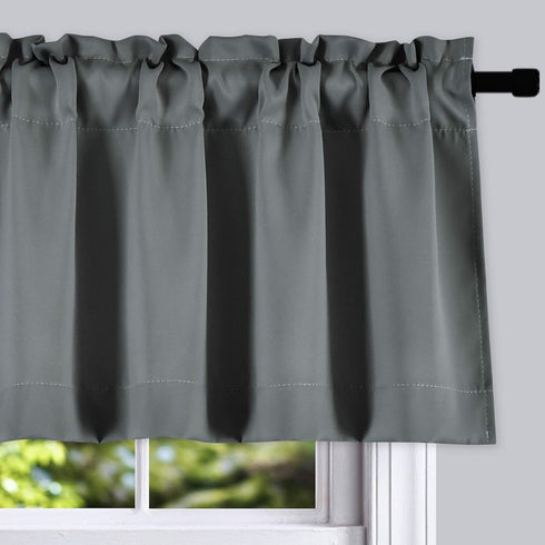 DONREN Medium Grey Valance for Small Windows, Basement Valances with Rod Pocket (2 Panels, 42 by 12 Inch)