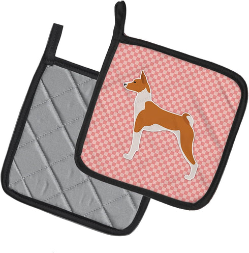 Caroline's Treasures BB3674PTHD Basenji Checkerboard Pink Pot Holders, Heat Resistant Kitchen Hot Pads for Cooking, 7