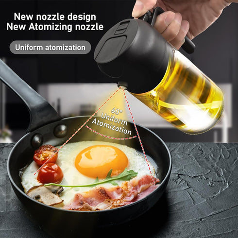 2 in 1 470ml Glass Oil Sprayer & Dispenser, Cooking Oil Spray Bottle for Kitchen, Salad, Baking, BBQ (Black)