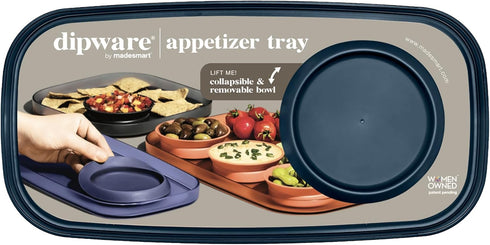 madesmart dipware Small Serving Tray with Removable Dip Bowl for Snacks; Reusable Serving Tray with Multipurpose Bowl,