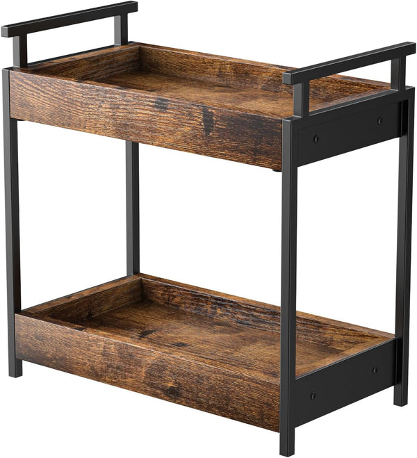 KLM Countertop Coffee Station Organizer, 2 Tier Wooden Shelf for Coffee Bar