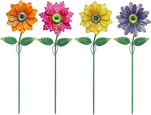 YEAHOME 4 Pack Garden Decor, 20'' Flower Garden Stakes, Metal Flowers for Outdoor Lawn