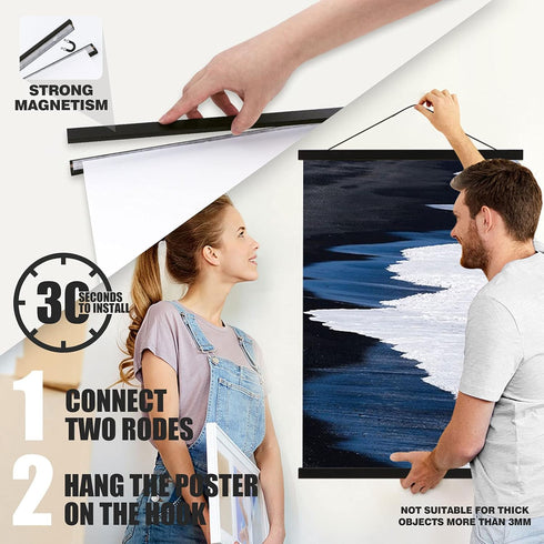 Ywlake Magnetic Poster Hanger, 29x20 29x24 29x21 Wooden Frame for Posters, Canvas Artwork Hanging Kit (Black)